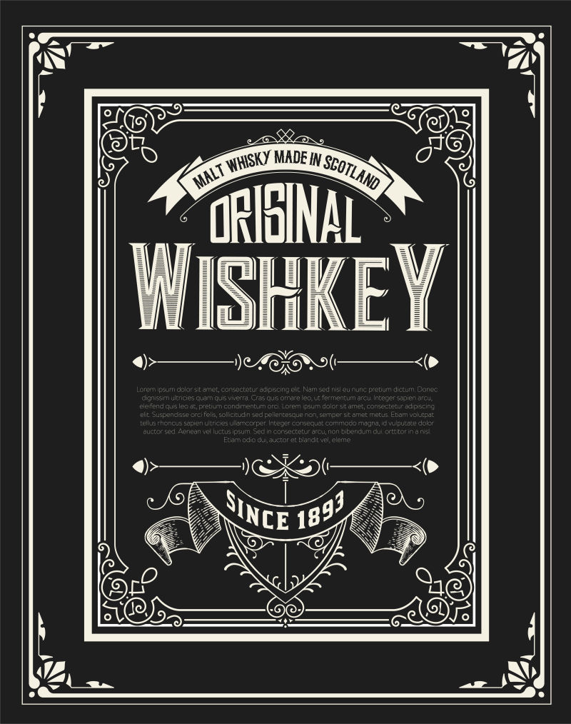 古典威士忌标签矢量设计