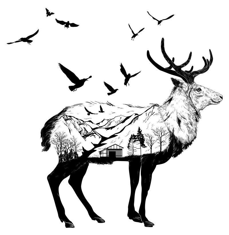 矢量的手绘麋鹿插图