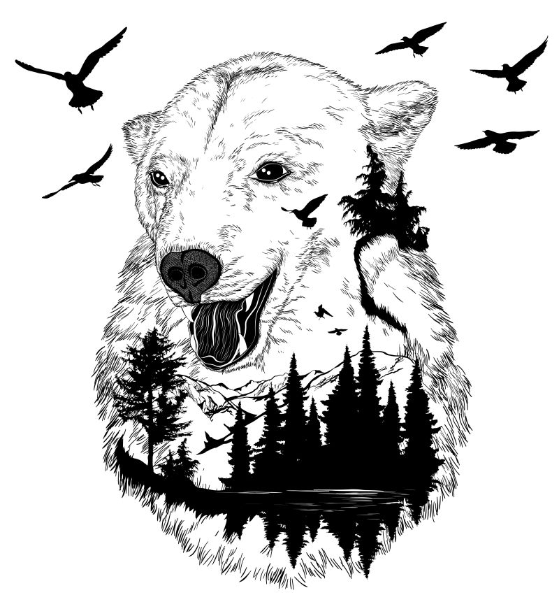 矢量手绘棕熊概念插图