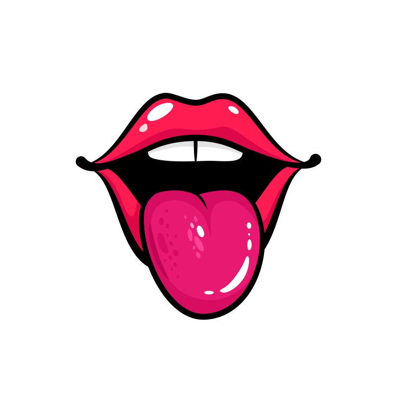 有舌头和牙齿的女性嘴唇矢量图