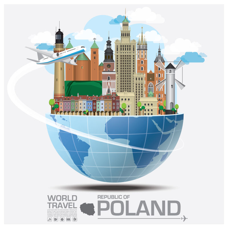矢量波兰旅行概念的插图设计