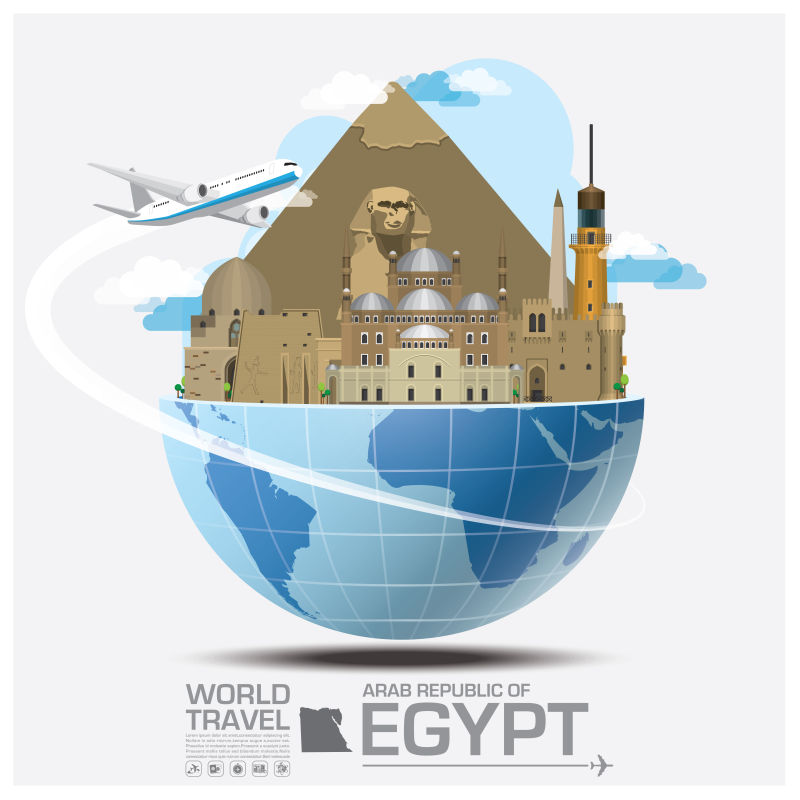 抽象矢量埃及旅行概念的插图设计