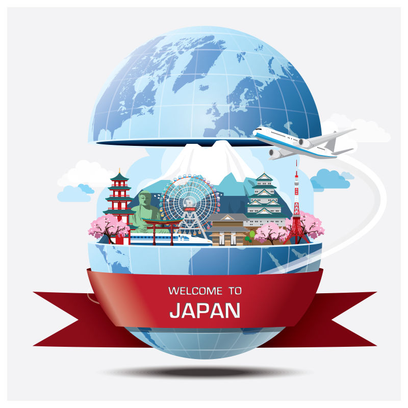 抽象矢量日本旅行概念的插图