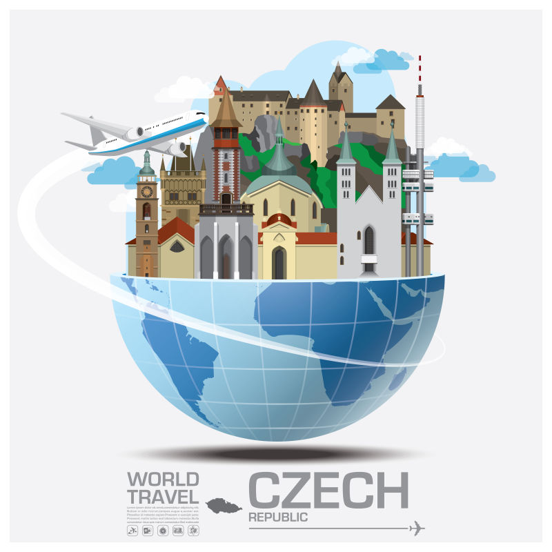 抽象矢量捷克旅行概念的插图