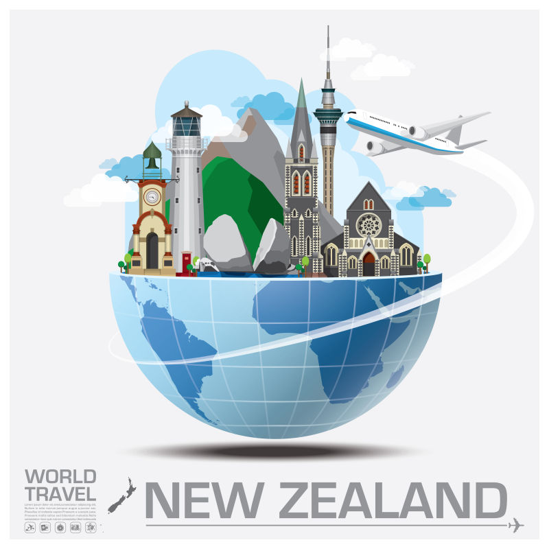 抽象新西兰旅行概念的矢量标志