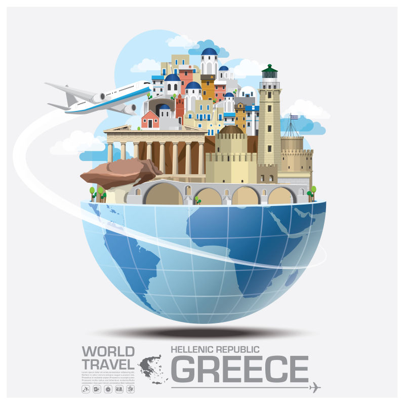 创意矢量希腊旅行概念的插图设计
