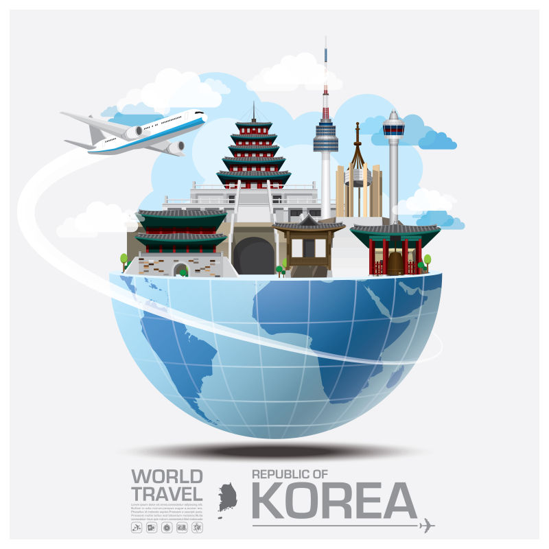 抽象韩国旅行概念的矢量插图