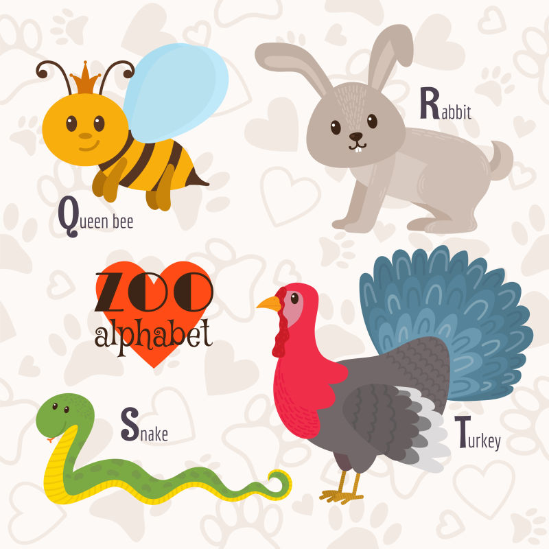 矢量卡通动物字母表创意卡通插图