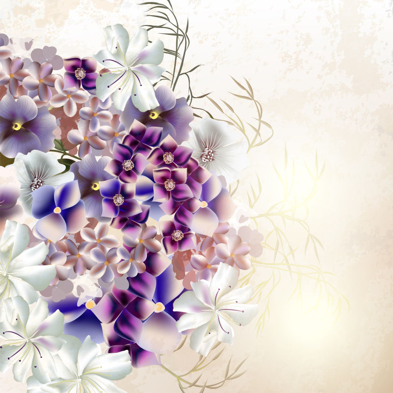 矢量手绘古典风格的紫色花朵插图