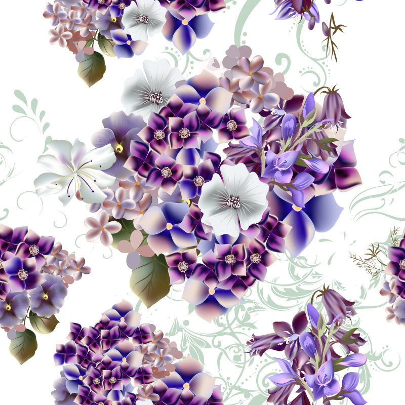 矢量手绘美丽的紫色花朵插图
