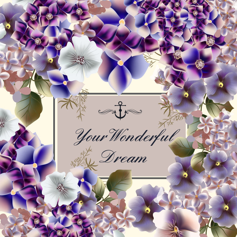 创意矢量美丽的手绘紫色花卉装饰插图背景