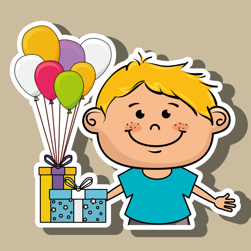 男孩和气球礼物矢量插图