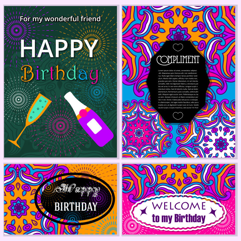 创意矢量彩色装饰风格的生日贺卡设计