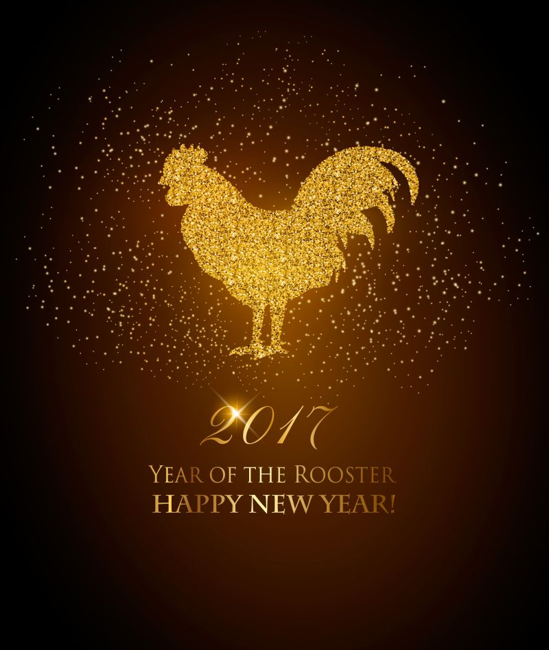 创意矢量金鸡元素的新年快乐插图