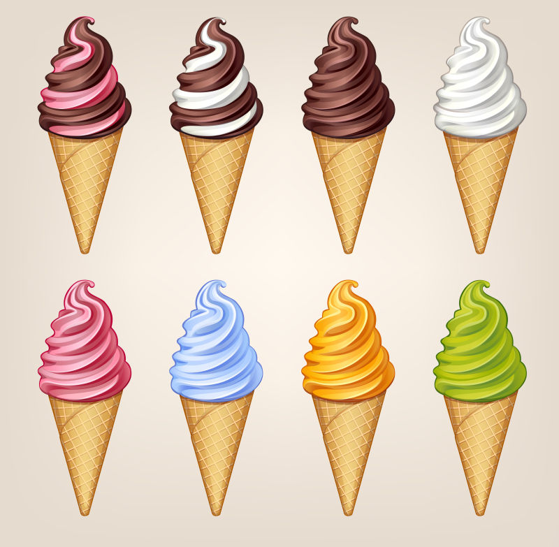 创意矢量各种味道的冰淇淋插图