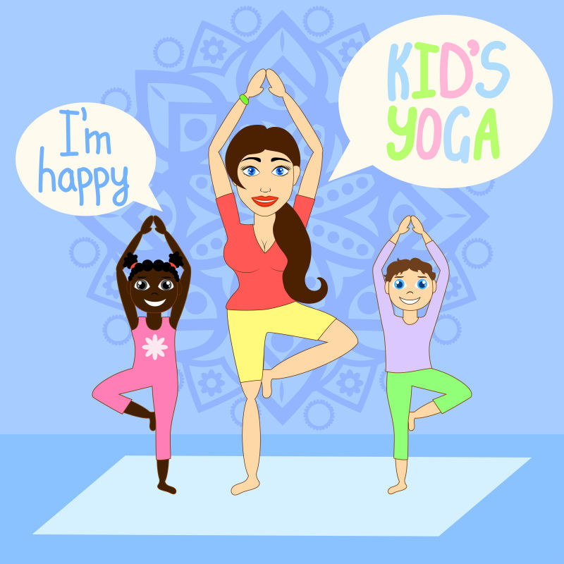 儿童与教练练瑜伽卡通背景