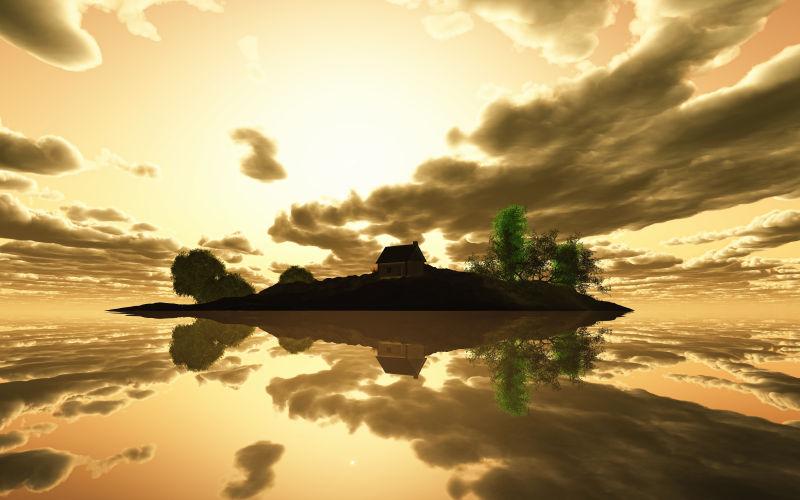 在日落时渲染宁静的岛屿