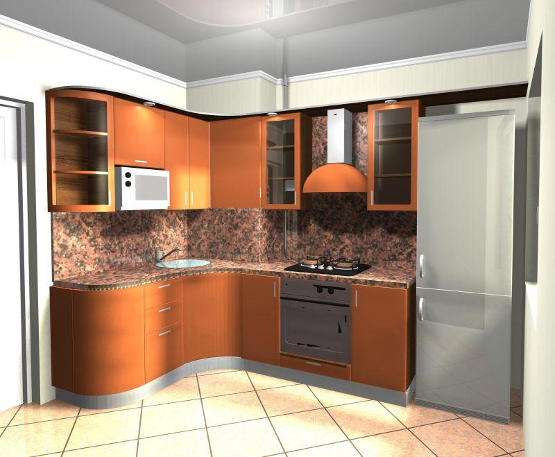现代橙色厨房三维渲染室内设计