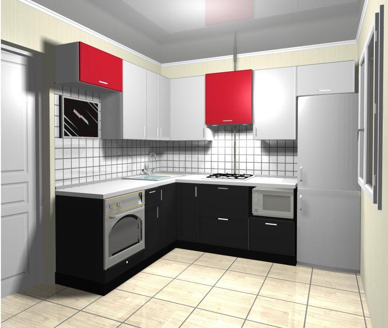 室内设计黑色灰红色厨房