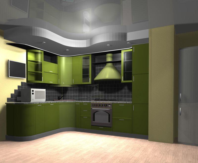 厨房绿色室内三维渲染设计