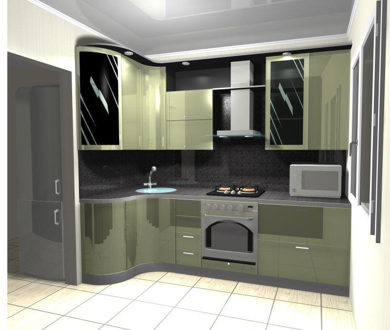 黑绿色室内厨房三维渲染