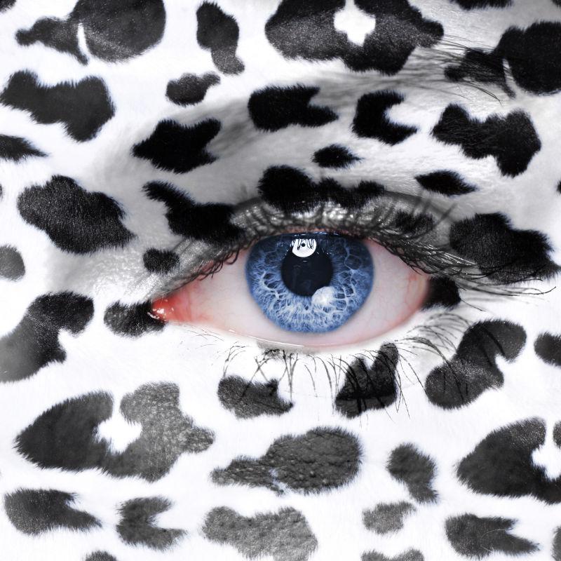 人脸上和眼睛周围的奶牛斑点创意
