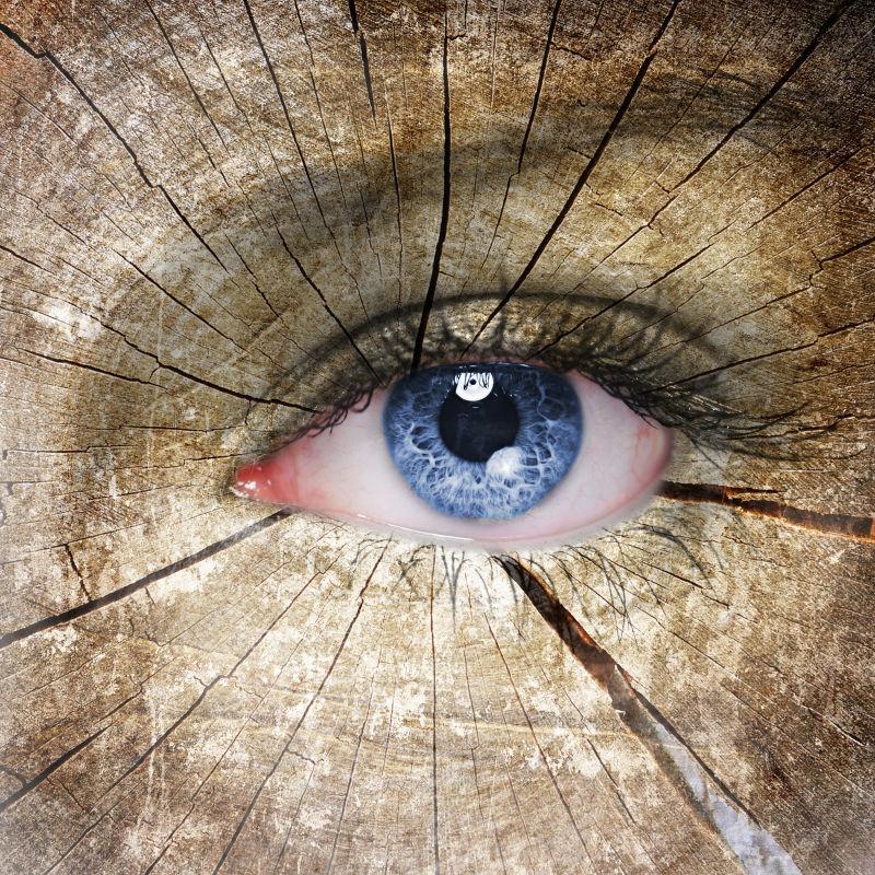 女人眼睛的旧木纹创意