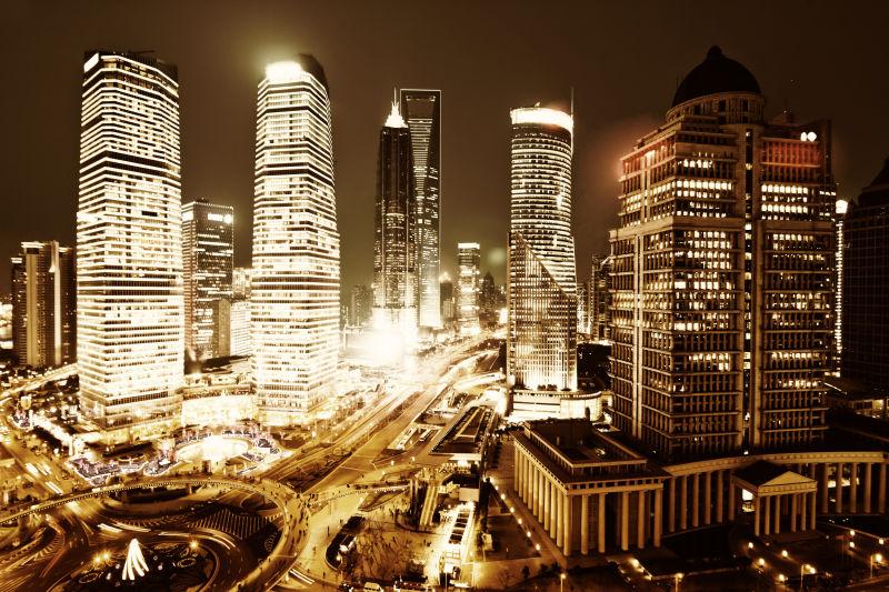 上海陆家嘴金融中心城市夜景