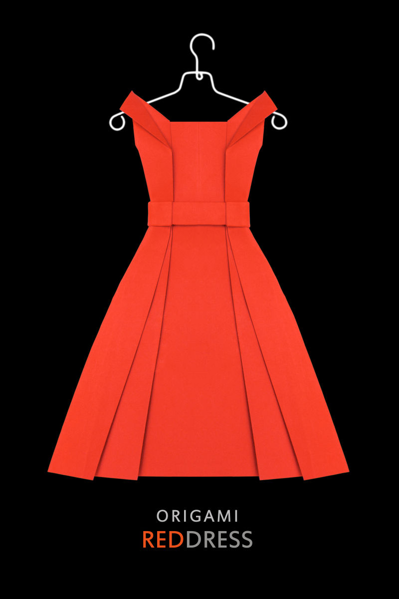 折纸纸红色连衣裙