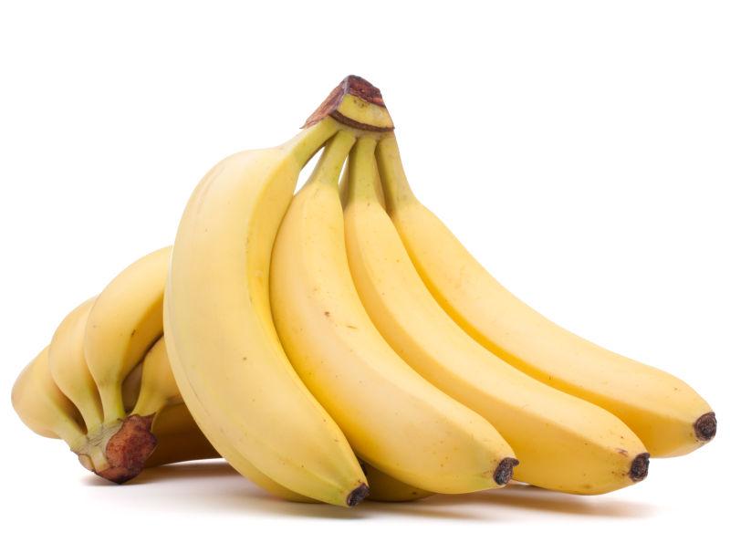 白色背景中两束新鲜香蕉