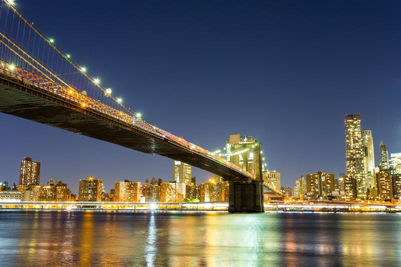 美国纽约市布鲁克林大桥夜景