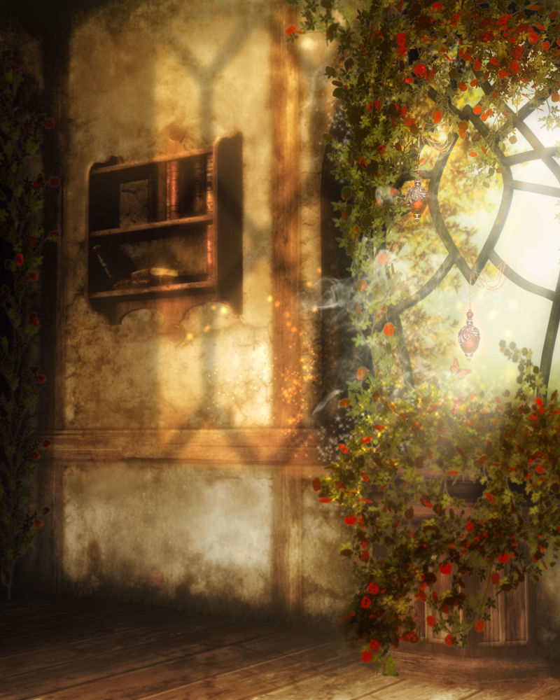 阳光照在墙上的美丽童话场景