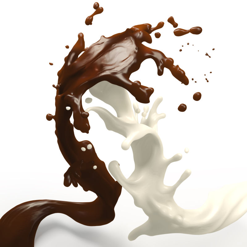 巧克力和牛奶溅到一起