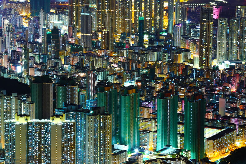 香港市中心的夜晚景色