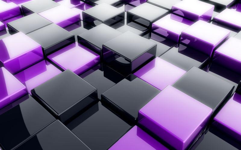 堆叠在一起的紫色黑色立方体