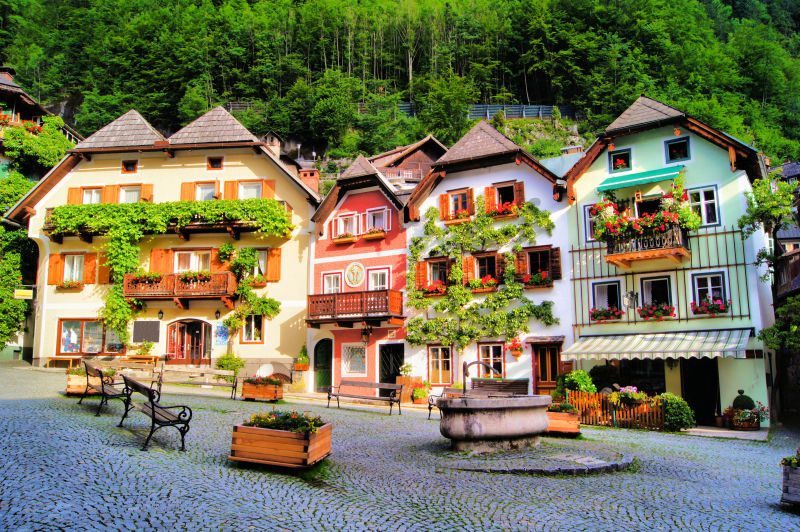 美丽的奥地利哈尔施塔特村庄