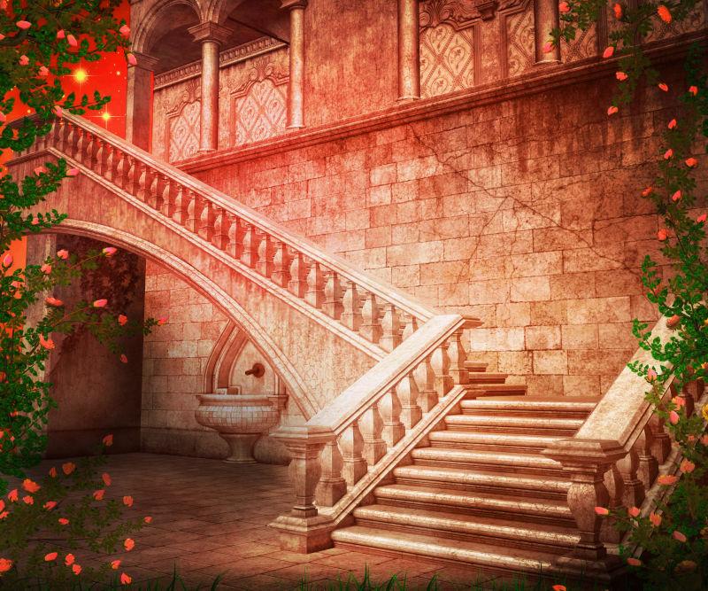 美丽的梦幻的楼梯城堡幻想背景
