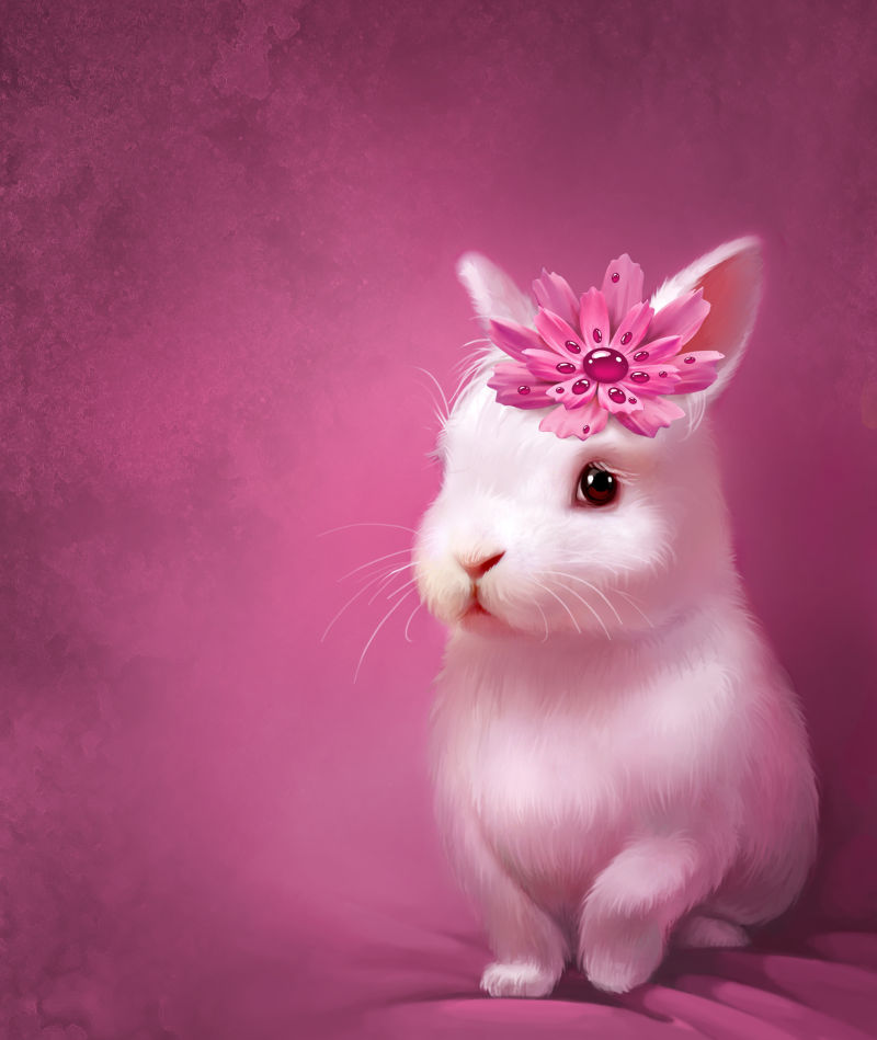 头戴花可爱的小兔子