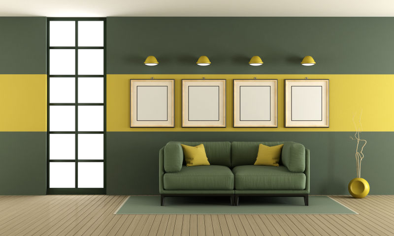 绿色和黄色客厅