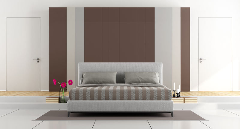 白色和棕色现代卧室