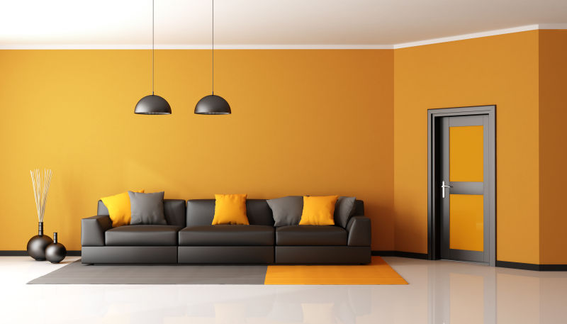 黑色和橙色客厅风格