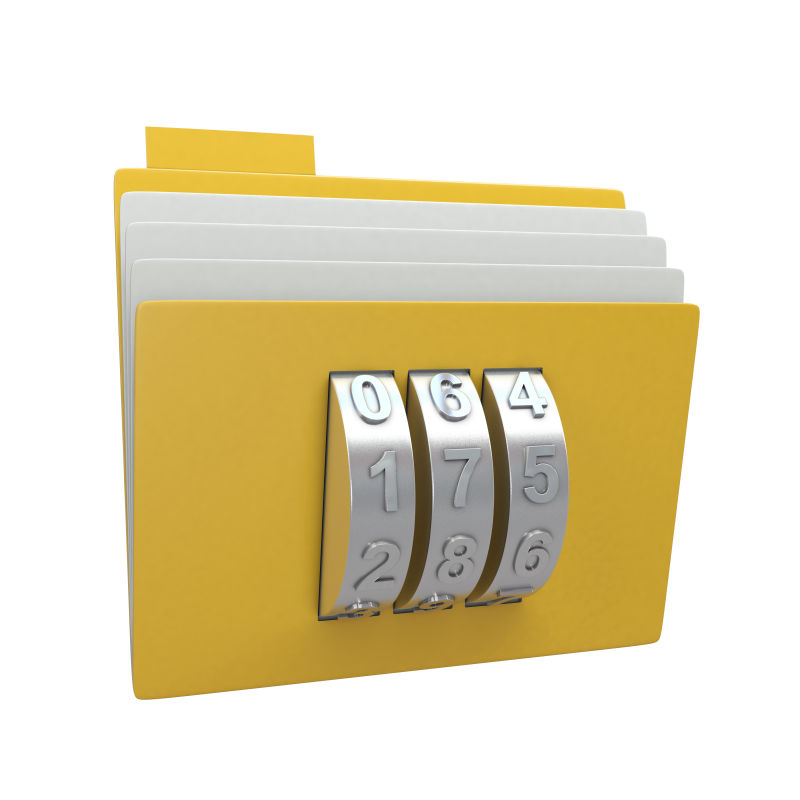 黄色文件夹上的密码组合锁