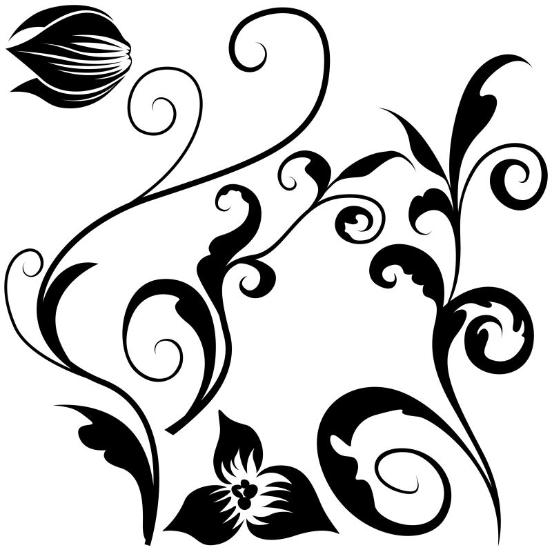 黑白花卉元素设计