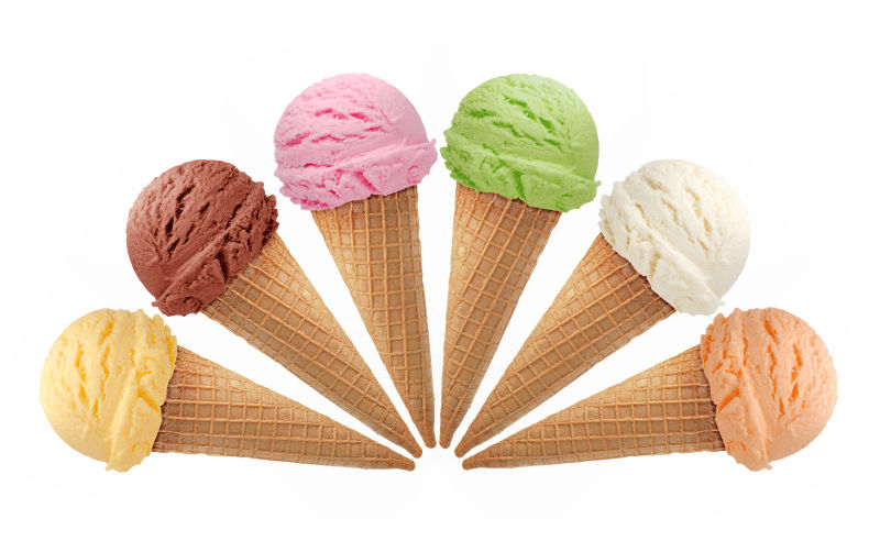 六种颜色的冰淇淋甜筒