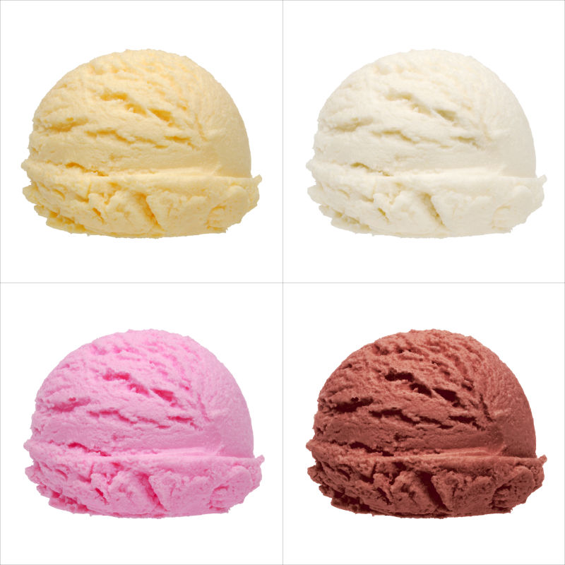 白色背景上四种冰淇淋