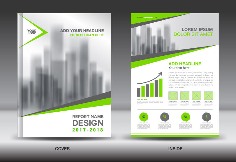 绿色条纹图案的商业宣传册矢量设计
