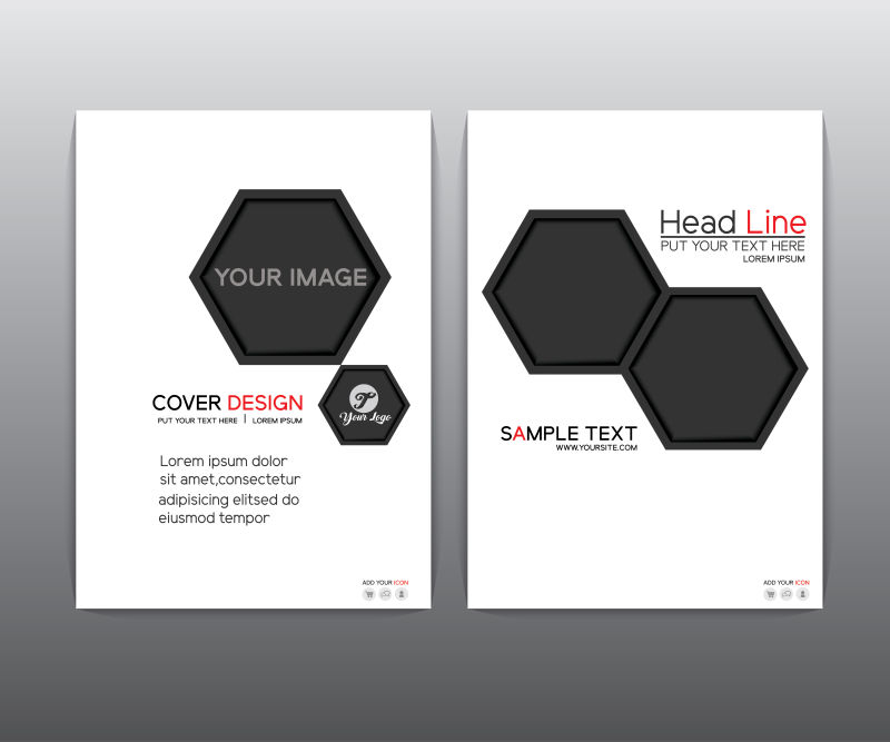 创意矢量黑色几何六边形元素的宣传册设计