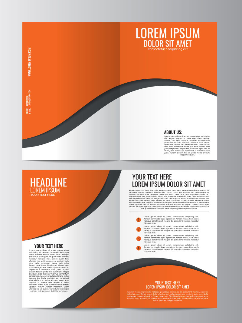 抽象橙色曲线元素的矢量宣传册设计