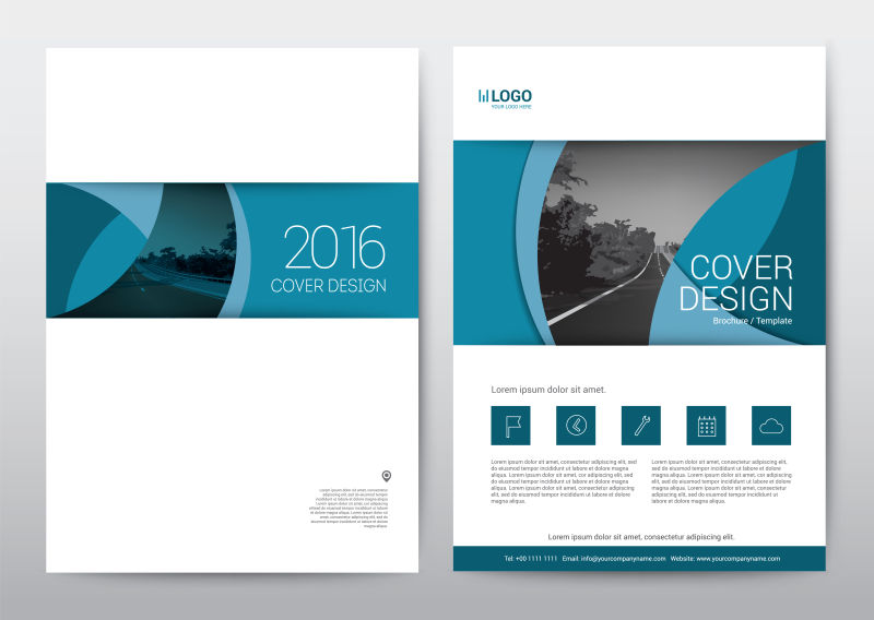 矢量的蓝色图案年度报告封面设计