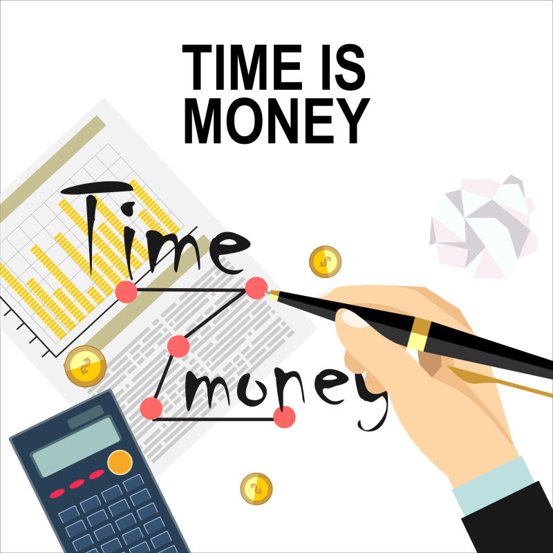 创意矢量时间就是金钱概念的平面插图